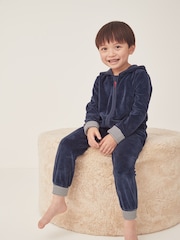 The White Company Blue Velour Stripe Cuff All-In-One - Image 1 of 7