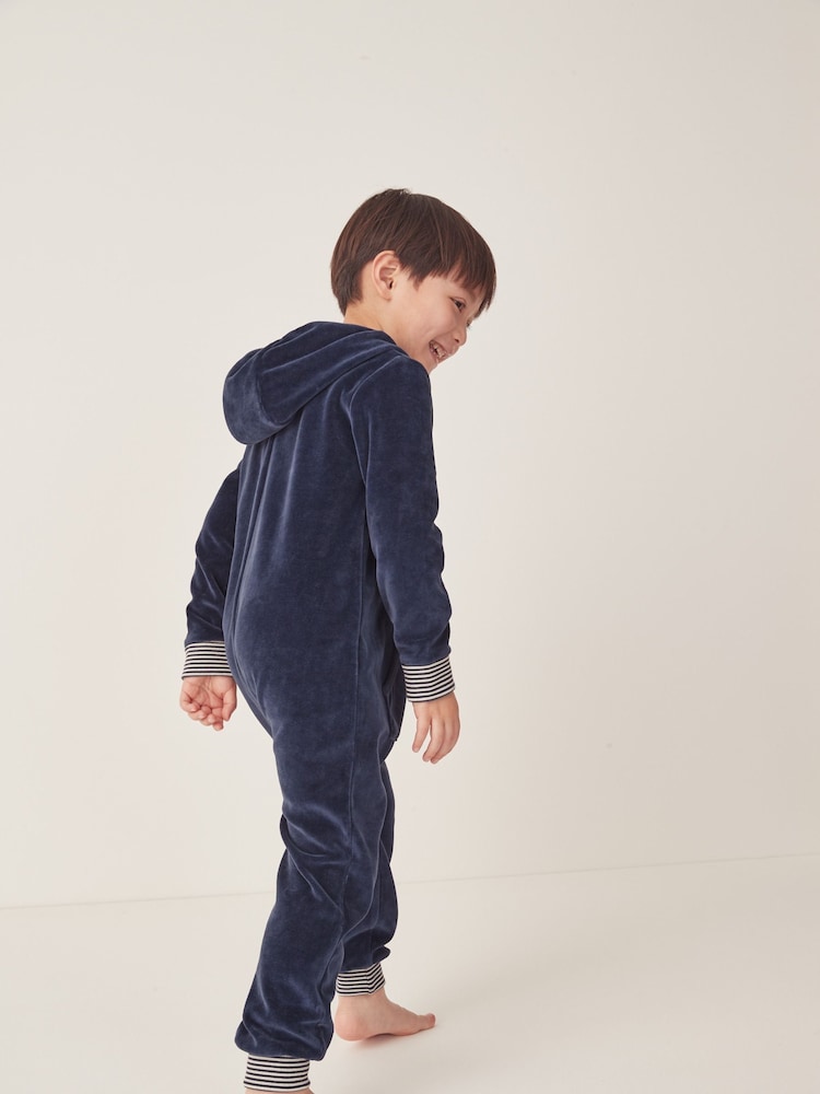 The White Company Blue Velour Stripe Cuff All-In-One - Image 2 of 7