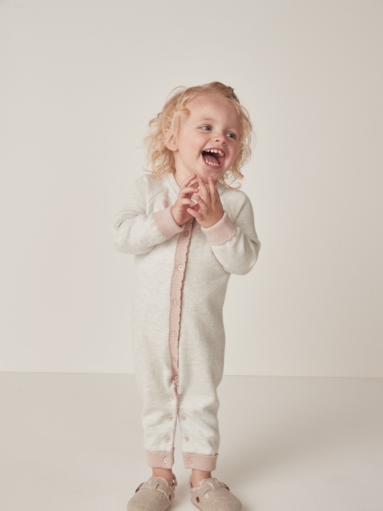 The White Company Baby Natural Organic Cotton Wool Heart Knitted Romper - Image 1 of 6