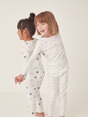 The White Company Skinny Fit Blue Organic Cotton Big And Little Heart Pyjamas Set Of 2 - Image 2 of 6