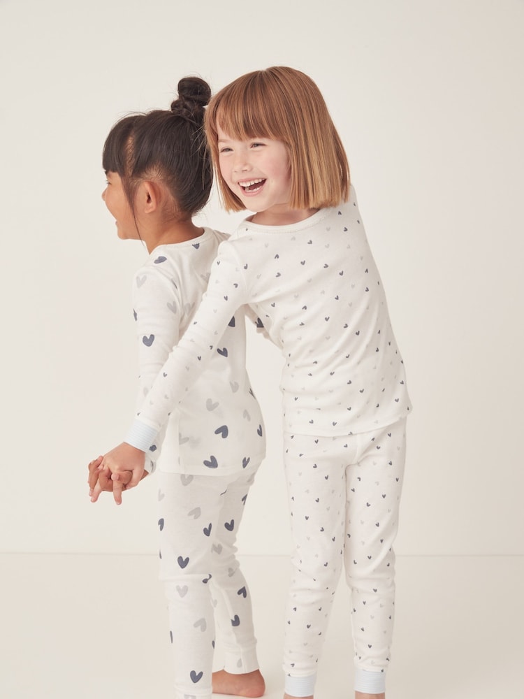 The White Company Skinny Fit Blue Organic Cotton Big And Little Heart Pyjamas Set Of 2 - Image 2 of 6