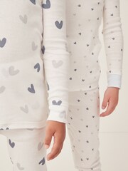 The White Company Skinny Fit Blue Organic Cotton Big And Little Heart Pyjamas Set Of 2 - Image 3 of 6