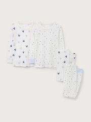 The White Company Skinny Fit Blue Organic Cotton Big And Little Heart Pyjamas Set Of 2 - Image 5 of 6