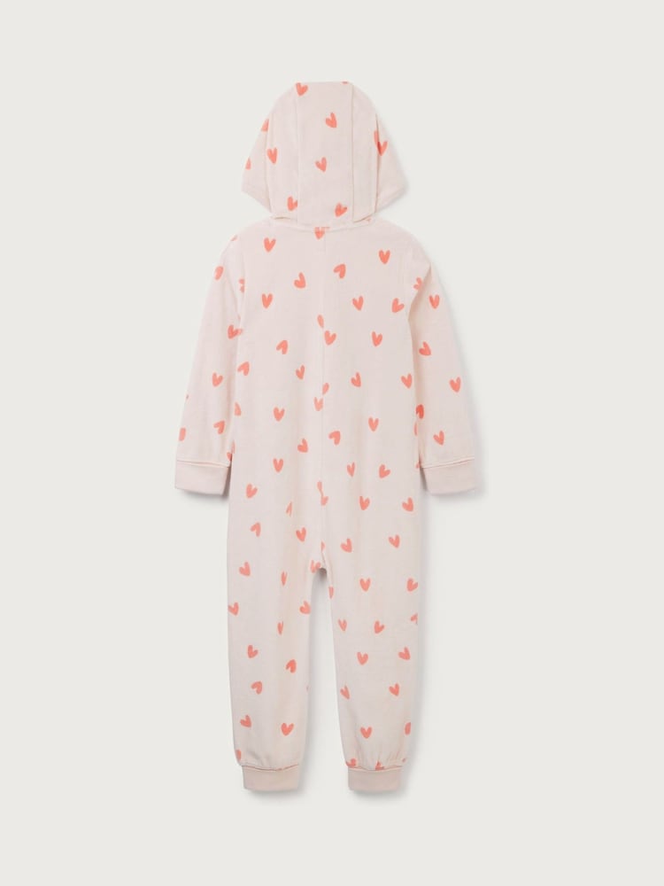 The White Company Pink Velour Heart Hooded All-In-One - Image 6 of 6