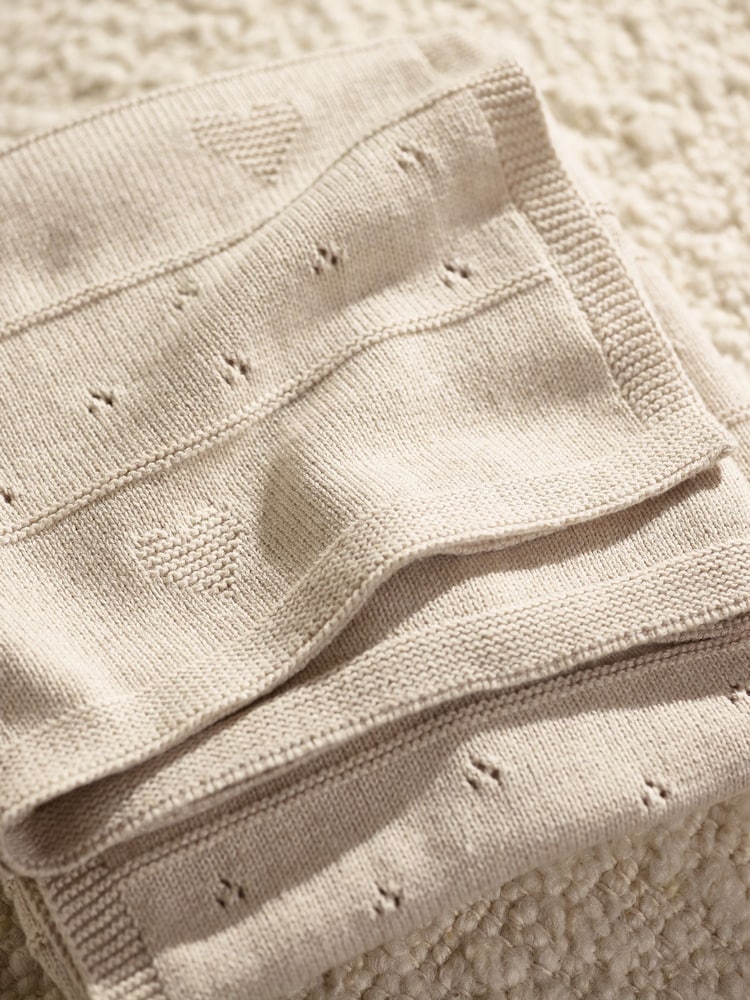 The White Company Natural 100% Cotton Heart Pointelle Blanket - Image 3 of 4