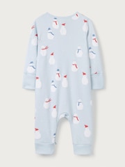 The White Company Blue Organic Cotton Snowman Zip Sleepsuit - Image 2 of 5