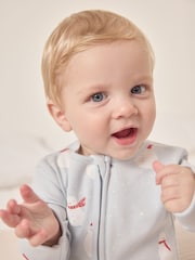 The White Company Blue Organic Cotton Snowman Zip Sleepsuit - Image 3 of 5