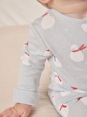 The White Company Blue Organic Cotton Snowman Zip Sleepsuit - Image 5 of 5