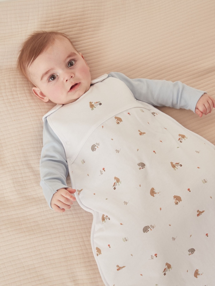 The White Company Organic Cotton Woodland Embroidered White Sleep Bag - Image 1 of 4