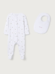 The White Company Cotton Reindeer And Star White Sleepsuit And Bib Set - Image 1 of 5