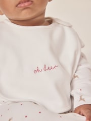 The White Company Cotton Reindeer And Star White Sleepsuit And Bib Set - Image 3 of 5