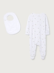 The White Company Cotton Reindeer And Star White Sleepsuit And Bib Set - Image 4 of 5