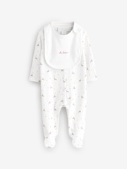 The White Company Cotton Reindeer And Star White Sleepsuit And Bib Set - Image 5 of 5