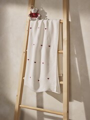 The White Company Red Cotton Heart Embroidered Blanket - Image 1 of 2
