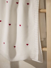 The White Company Red Cotton Heart Embroidered Blanket - Image 2 of 2