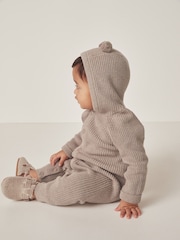 The White Company Organic Cotton Bear Knitted Brown Romper - Image 1 of 6