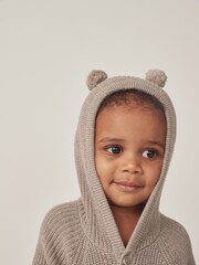 The White Company Organic Cotton Bear Knitted Brown Romper - Image 2 of 6
