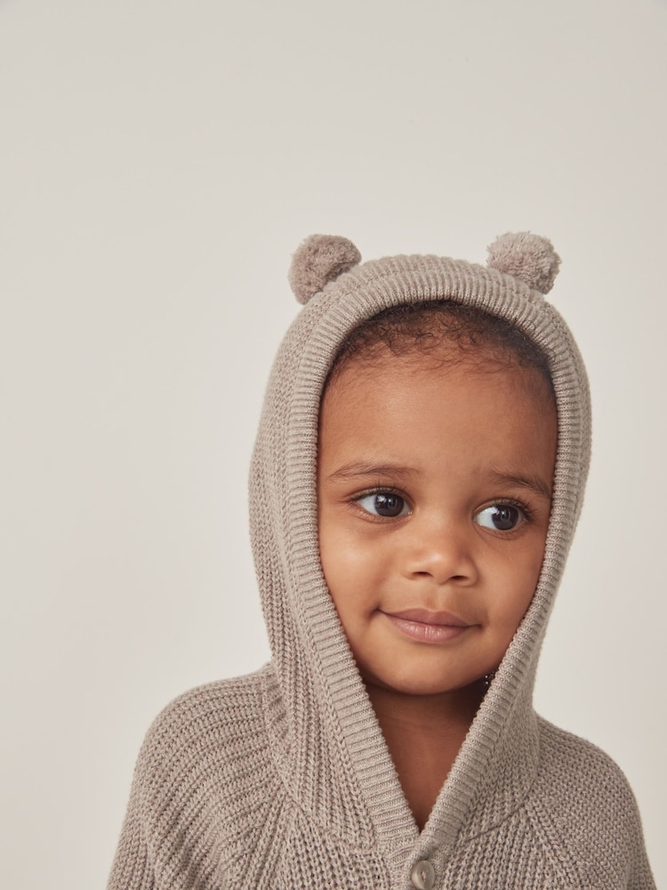 The White Company Organic Cotton Bear Knitted Brown Romper - Image 2 of 6