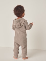 The White Company Organic Cotton Bear Knitted Brown Romper - Image 3 of 6