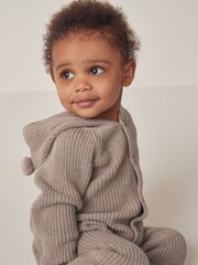 The White Company Organic Cotton Bear Knitted Brown Romper - Image 4 of 6