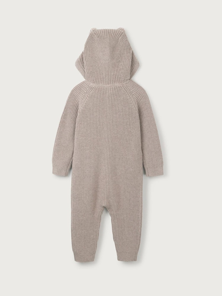 The White Company Organic Cotton Bear Knitted Brown Romper - Image 6 of 6