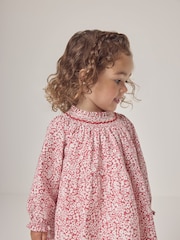 The White Company Red Organic Cotton Petunia Floral Hand Smocked Dress - Image 4 of 5