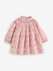 The White Company Red Organic Cotton Petunia Floral Hand Smocked Dress - Image 5 of 5