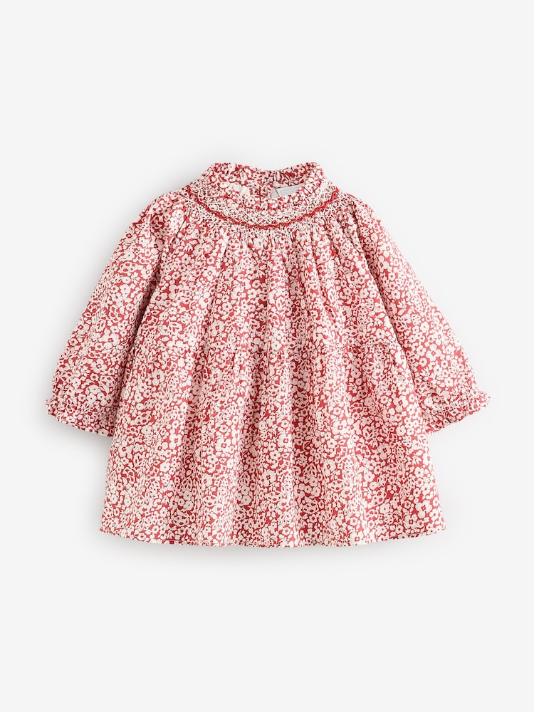 The White Company Red Organic Cotton Petunia Floral Hand Smocked Dress - Image 5 of 5