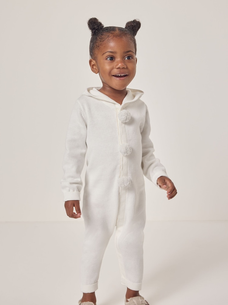The White Company 100% Organic Cotton Snowman Knitted White Romper - Image 1 of 6