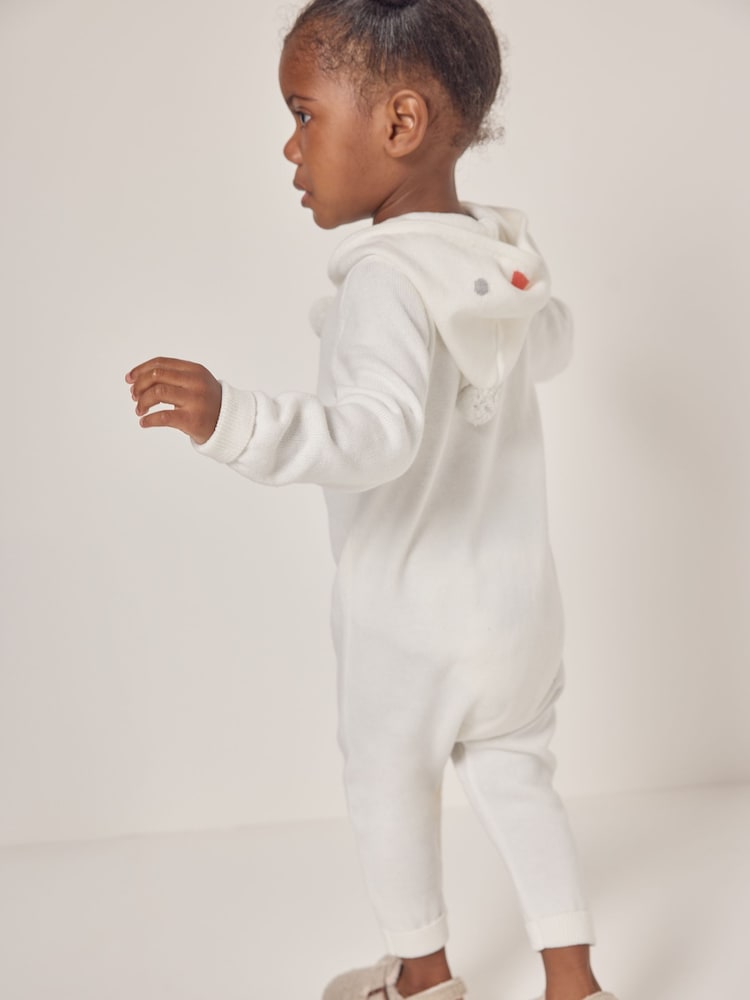 The White Company 100% Organic Cotton Snowman Knitted White Romper - Image 2 of 6
