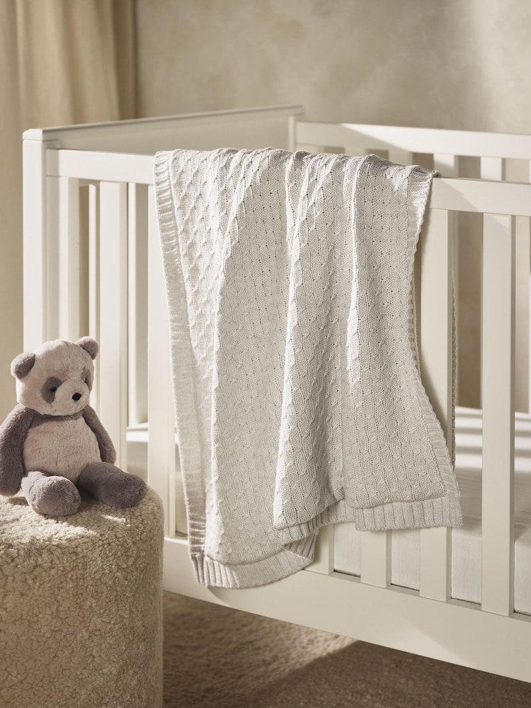 The White Company Grey Organic Cotton Knitted Fleece Lined Blanket - Image 1 of 4