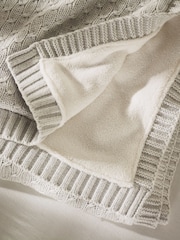 The White Company Grey Organic Cotton Knitted Fleece Lined Blanket - Image 2 of 4