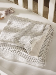 The White Company Grey Organic Cotton Knitted Fleece Lined Blanket - Image 3 of 4