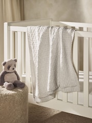 The White Company Grey Organic Cotton Knitted Fleece Lined Blanket - Image 4 of 4