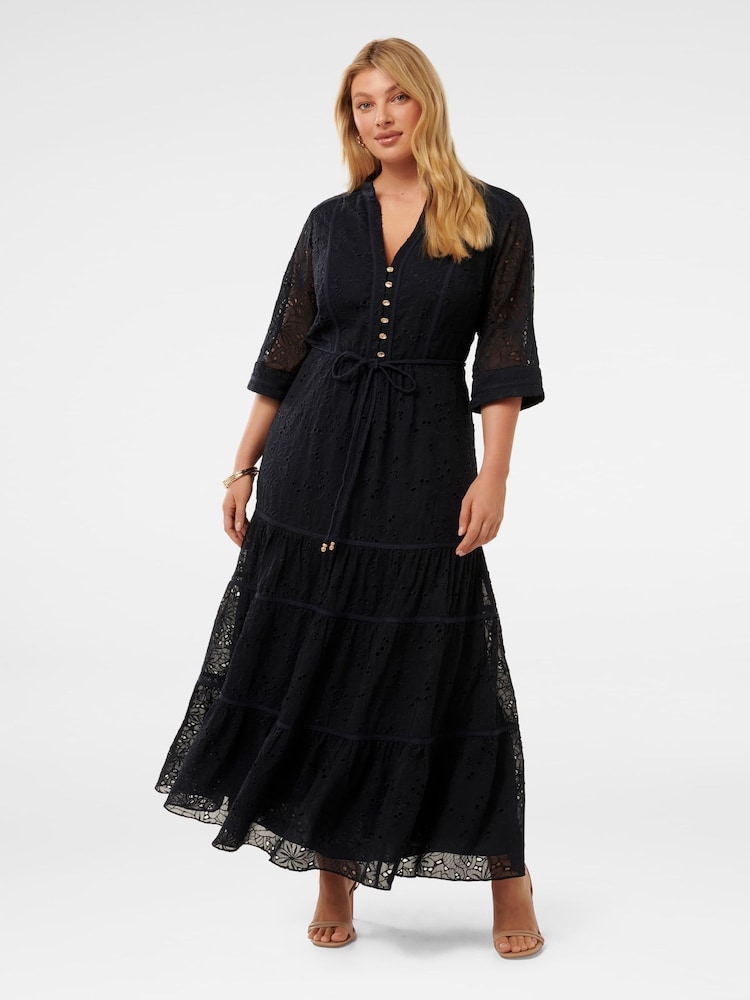 Forever New Blue Rachel Curve Embroidered Maxi Dress - Image 1 of 4