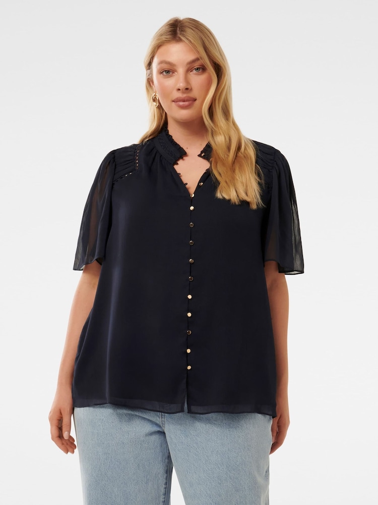 Forever New Blue Georgie Curve Trim Insert Top - Image 1 of 5