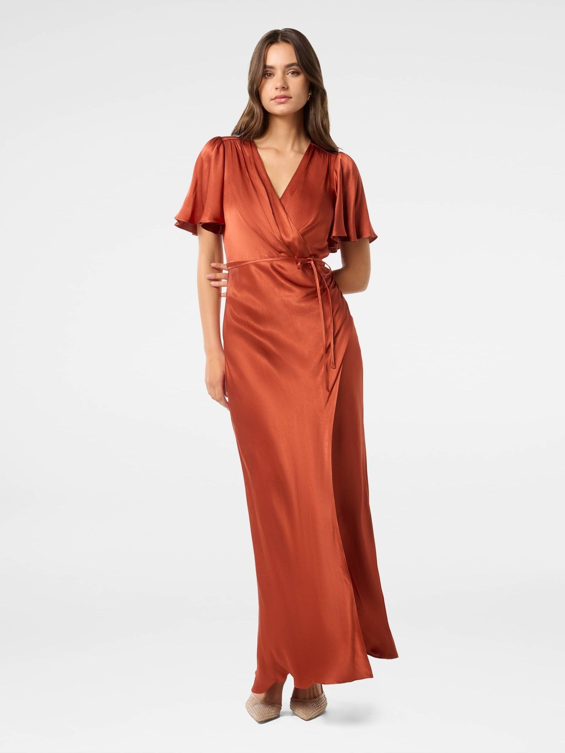Buy Forever New Orange Chelsea Flutter Sleeves Satin Maxi Dress from the Next UK online shop