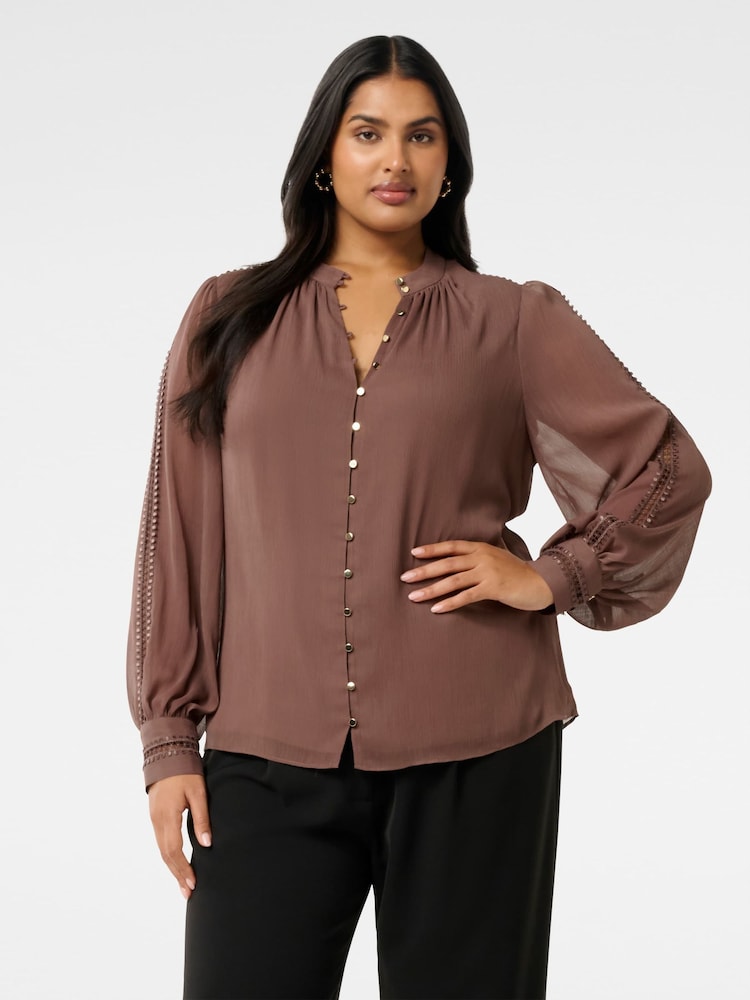 Forever New Brown Simona Curve Trim Sleeves Blouse - Image 1 of 5