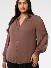 Forever New Brown Simona Curve Trim Sleeves Blouse - Image 3 of 5