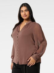 Forever New Brown Simona Curve Trim Sleeves Blouse - Image 4 of 5
