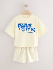 Ecru/Yellow Stripe Slogan 100% Cotton T-Shirt And Short Set (3-16yrs) - Image 5 of 8