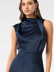 Forever New Blue Sienna High Neck Satin Maxi Dress - Image 3 of 4