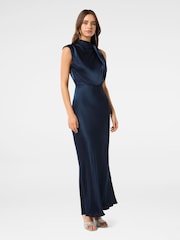 Forever New Blue Sienna High Neck Satin Maxi Dress - Image 4 of 4