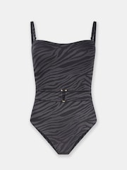 Mint Velvet Charcoal Grey Zebra Hardwear Belted Tummy Control Swimsuit - Image 7 of 7