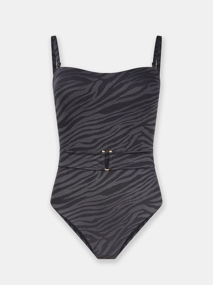 Mint Velvet Charcoal Grey Zebra Hardwear Belted Tummy Control Swimsuit - Image 7 of 7