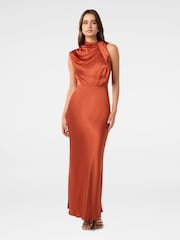 Forever New Orange Sienna High Neck Satin Maxi Dress - Image 1 of 4