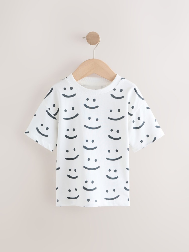 Monochrome Smile Face Short Sleeve All-Over Print T-Shirt (3mths-7yrs) - Image 1 of 4