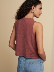 Rose Pink Pintuck Sleeveless Tie Front 100% Cotton Top - Image 2 of 7
