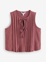 Rose Pink Pintuck Sleeveless Tie Front 100% Cotton Top - Image 5 of 7