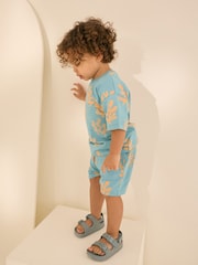 Blue 100% Cotton All-Over-Print Short Sleeve T-Shirt & Shorts Set (3mths-7yrs) - Image 1 of 6